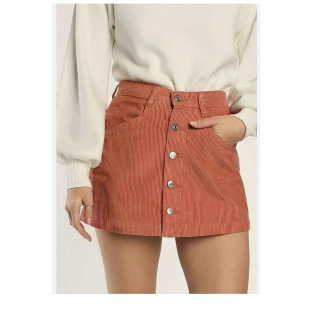 FREE PEOPLE women Ray Corduroy mini skirt orange cotton sz 12/16